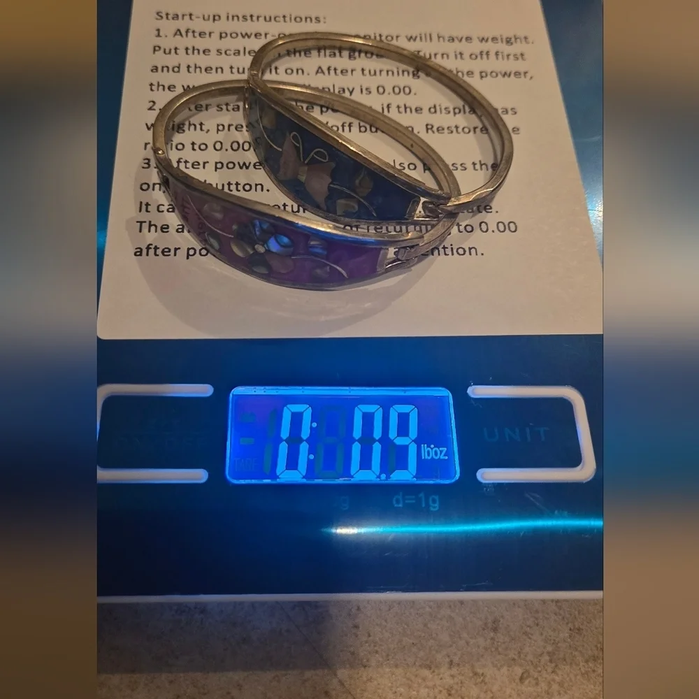 Vintage Mother Of Pearl Silver Bracelets One Blue and Pink Color.